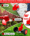 Powerful Cordless Weed Wacker 21V 2Ah Battery Powered Trimmer Edger Mower 3 In 1 Lightweight Brush Cutter with 90° adjustment