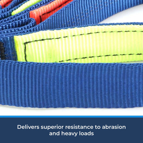 Close-up of Four Step Nylon Aider Ladder With Tubular Webbing showing abrasion resistance stitching and multicolored webbing