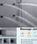 WHSHOWER Matte Black Thermostatic Shower System with Body Jets Shower Set featuring adjustable brass massage jets and wall spray.