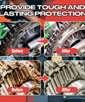 Before and after images showing White Lithium Grease All-Purpose Lubricant With Brush for metal gears and chain, highlighting rust prevention and protection.