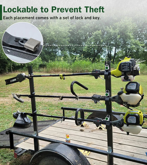 Three Place Weed Eater Rack for Trailer With Three Locks Open Trimmer Rack Holder for Landscape Truck on a trailer