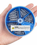 Bass Fishing Nail Sinkers Set 70 Pieces With Four Sizes One Thirty Second Ounce One Twenty Fifth Ounce One Sixteenth Ounce One Eighth Ounce Insert Weights For Plastic Worms Soft Plastic Baits Neko Rig And Wacky Rig Tackle in hand.