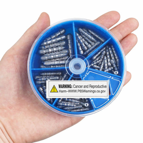 Bass Fishing Nail Sinkers Set 70 Pieces With Four Sizes One Thirty Second Ounce One Twenty Fifth Ounce One Sixteenth Ounce One Eighth Ounce Insert Weights For Plastic Worms Soft Plastic Baits Neko Rig And Wacky Rig Tackle in hand.