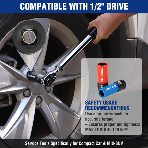 Using Non-Marring 1/2-Inch Drive Lug Nut Socket Set for easy, damage-free lug nut removal on a tire