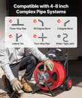 Full Throttle Auto Feed Sewer Snake Auger 100 Ft Steel Cable for clearing 4-8 inch pipe systems with various bends