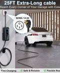 Level 2 EV Charger For Tesla Cars 40A NACS 240V Fast Charging Station With 25Ft Extension Cable in garage setup