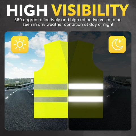 High Visibility Safety Vest 10 Pack Neon Yellow Mesh With Reflective Silver Strips 360 Degree Hi Vis for day and night conditions