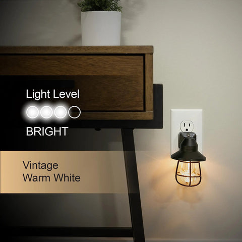 Vintage LED Night Light Plug In Dusk To Dawn Sensor For Farmhouse Decor Cozy Vibe Mood Lighting in Hallway, Black, Bright Setting