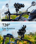Beefy Heavy Duty Motorcycle Phone Mount With Vibration Dampener And Anti Shake Handlebar Cradle showcased on bike handlebars.