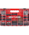 Craftsman 140-piece steel impact driver bit set in a red clear plastic case