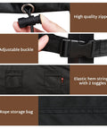 Close-up of heavy duty outdoor patio furniture covers with high quality zipper, adjustable buckle, and rope storage bag.