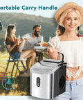 EUHOMY portable countertop ice maker with carrying handle, silver finish