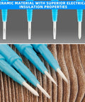 4 Piece Plastic And Ceramic Non Conductive Slotted Screwdriver Set For Precision Electronics Repair Circuit Adjustment And Watchmaking With Top Shelf Insulation And Hella Robust Design - close-up view of ceramic tips with blue plastic grips.