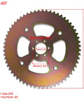 60T Beefed Up High Torque Rear Sprocket With 6 Holes For 40 41 420 Chain showcasing dimensions and tooth count