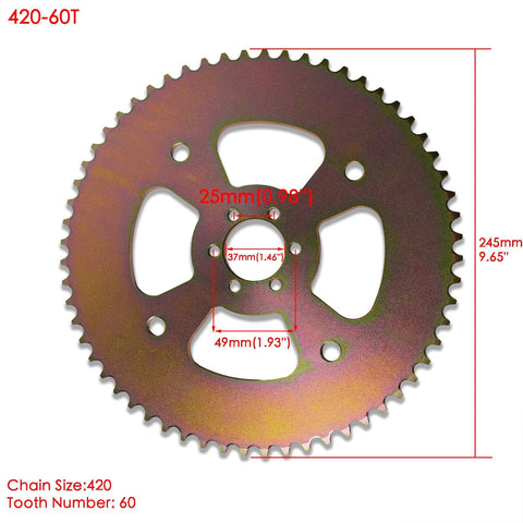 60T Beefed Up High Torque Rear Sprocket With 6 Holes For 40 41 420 Chain showcasing dimensions and tooth count