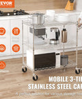 Must Have Heavy Duty 3 Tier Kitchen Utility Cart On Wheels With 661 Lbs Capacity, wire rolling table in kitchen setting.