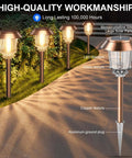 Garden setting with Six Pack Solar Pathway Lights Outdoor Waterproof Dimmable 10-40 LM Auto On Off Yard Garden Walkway Driveway.