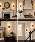 govahb 2-Light Hardwired Wall Sconces, Vintage Wall Sconce Milk Glass illuminating a fireplace, kitchen, bedroom, and hallway.