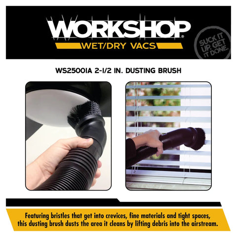 2-1/2 Inch Dusting Brush Vacuum Attachment for Wet Dry Vacuums cleaning blinds and crevice, easy fit to most hoses