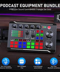All In One Pro Podcast Studio Bundle With BM800 Mic And F998 Live Sound Card DJ Mixer Effects control panel