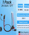 Straight Up Heavy Duty 2 Ft Sae Battery Connector Cable, 12 Awg Copper Wire Harness With Fuse Blocks And Polarity Adapter, Tough Plug And Play Setup For Chargers, Solar Panels And Moto Batteries with fuses and terminals.