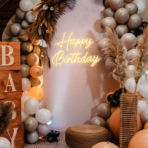 Happy Birthday Neon Sign For Backdrop Small 16.5 X 12.2 Inches LED Light Up Birthday Sign With Dimmable Switch Warm White Glow Photo Backdrop Decor For Parties Easy Setup