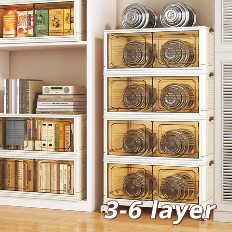 Lockable Stackable Storage Bins On Wheels With Lids 3 Tier Collapsible Plastic Cabinet For Foldable Closet Organization