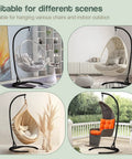 Heavy Duty Hammock Chair Stand Only 360 Degree Rotation C Frame Indoor Outdoor Sturdy Steel Tubing Supports Up To 300 Pounds Perfect For Egg Chair Porch Swing Black with various chair styles in indoor and outdoor settings