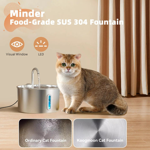 Stainless Steel Cat Water Fountain 2.2 L Ultra Quiet Pump Pet Fountain For Cats Automatic Drinking Water Dispenser With Water Level Window Keeps Fresh Water Flowing Easy Clean Metal Bowl For Cats And Small Dogs