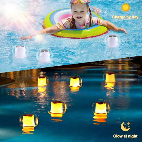 Solar Powered Floating LED Glow Balls 4 Pack With IP68 Waterproof Build, 3 Modes And Flickering Flame Effect, Flameless Tea Lights For Outdoor Pool Spa Bath Lawn And Party