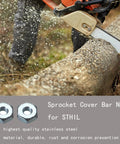 Chainsaw cutting wood with inset of two sprocket cover bar nuts for MS series, Six Pack Chainsaw Sprocket Cover And Bar Nut Pro Grade Replacement Kit.