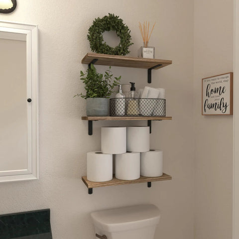 Premium Set Of Six Rustic Brown Floating Wall Shelves Straight Upgrade Your Home With Legit Storage Solutions And Trendy Wall Decor For Bedroom Bathroom Kitchen Organization
