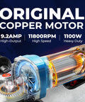 Corded angle grinder with blue housing, 4-1/2 in disc, 9.2A, 11800 RPM, paddle switch and guard
