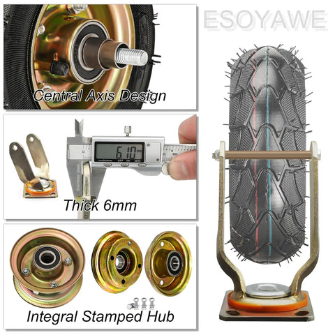 Heavy Duty Industrial Caster Wheels 4 Pack Pneumatic Rubber Tires with central axis design and thick 6mm hub measurement.