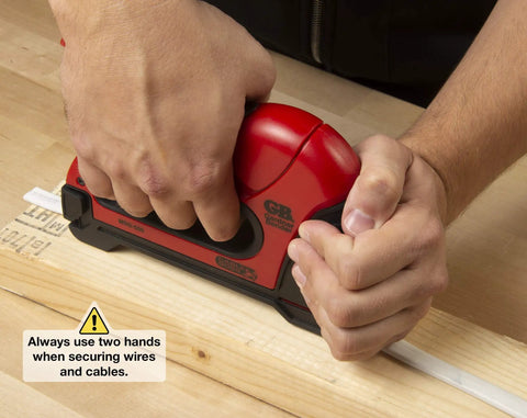 Heavy Duty Cable Boss Staple Gun Pro Grade for NM coax and low voltage wiring being used with two-handed operation
