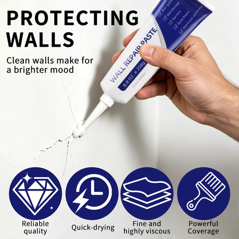 Person applying Drywall Repair Kit With Scraper For Quick Easy Hole And Crack Fix Water Resistant Patch Paste That Dries Fast
