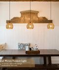 Top Tier Hand Woven Wicker Pendant Lights Trio Boasts A Natural Rattan Dome Shell With Long Adjustable Wires And Ready To Use Bulbs in dining space.