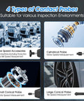 4 types of contact probes for the No Sweat Heavy Duty 2 In 1 Digital Rpm Tachometer Gauge for engine and motor speed.
