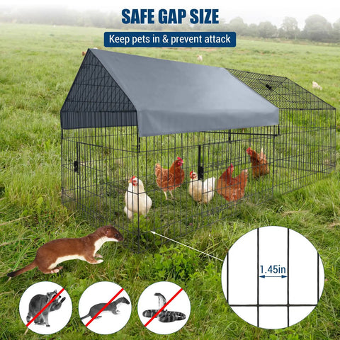 Beefy Heavy Duty Metal Chicken Coop And Run With Waterproof Cover 86 Inch Long By 40 Inch Wide Portable Backyard Poultry Fence