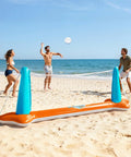 Inflatable Pool Volleyball And Basketball Game Set With Net And Hoops, 2 In 1 Floating Pool Toy For Kids And Adults on beach