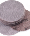 Get Your Hands On 30pcs Of The Dopest 5 Inch Mesh Sanding Discs With Hook Loop Back That Stay Cool And Clog-Free For Super Smooth Dust Free Grinding Plus Polishing Jobs At A Sweet 180grit Speed - close-up of stack of brown mesh sanding discs.