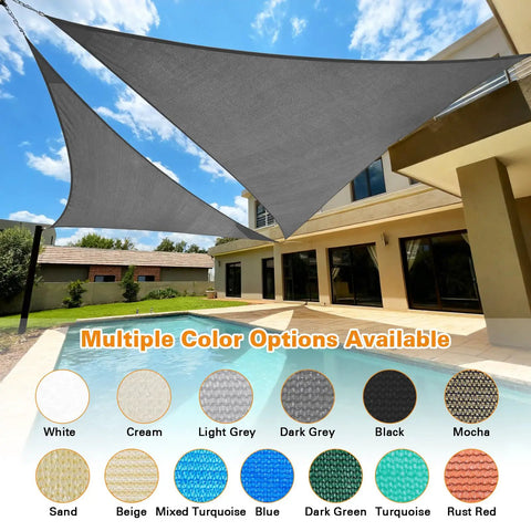 Sun Shade Sail 20 By 20 By 28 Point 3 Triangle Dark Grey With Curved Edges Commercial Grade 185GSM HDPE installed over patio