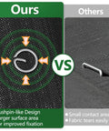 Comparison of 120 Pack of 6-Inch Landscape Staples with circle top vs traditional staple on fabric.