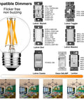 Smooth Dimmable E26 LED Bulb 4W Equivalent 40W Warm White 2700K 400 LM G16 Edison Style AC120V with compatible dimmers
