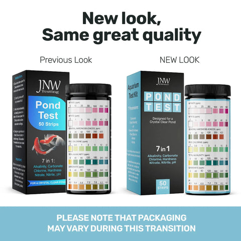 Game Changer 7 In 1 Pond Water Test Kit With 50 Strips For Fish Tanks And Koi Ponds Test Kit packaging comparison image.