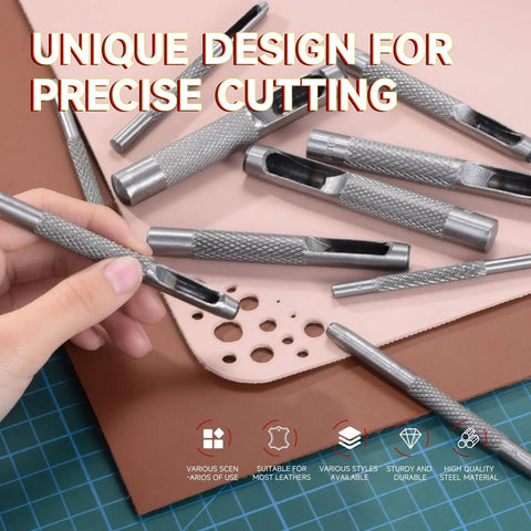 Heavy Duty Leather Hole Punch Set With 1mm To 10mm Holes Twenty Five Sixty Fourths Inch Hollow Round Punches Carbon Steel Build In Use