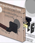 Six Pack Leather Wrapped Interior Door Handles With Keyless Privacy Lock Matte Black Lever Set For Bedroom And Bathroom Doors, Soft Brown Leather Grip, Easy Install, Modern Home Upgrade, illustrating door hole parameters.