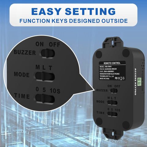 Close-up of remote control settings for 130Lb Magnetic Door Lock With Remote Control Kit For Drawer Cabinet Cupboard Locker Wardrobe.