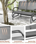 Built For Two Patio Glider With Rocking Swing Bench For Outdoor Chill Heavy Duty Steel Frame Breathable Seat Fabric Double Rocker Loveseat Chair For Poolside Garden Backyard And Porch showing ergonomic backrest and curved armrest