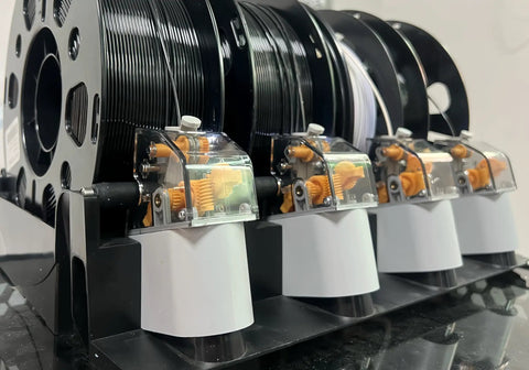 AMS Feeder Unit Replacement With Hall Sensor And Filament Drive Gear For Bambu Lab AMS Automated Filament System No Fuss Upgrade For Smooth Filament Loading And Unloading, clear plastic feeder gears with black and white filament spools